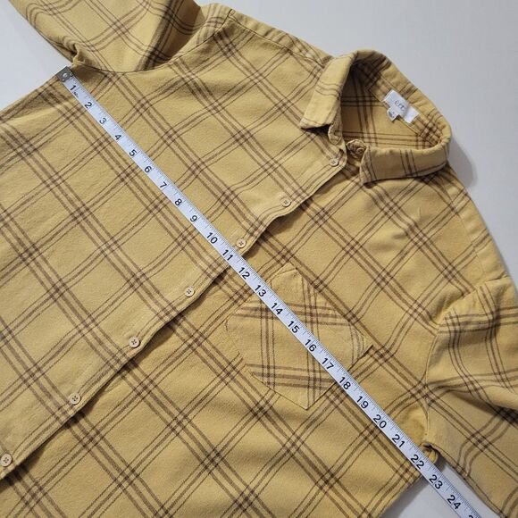 Women's Mustard Yellow Plaid Flannel Button-Down Shirt - Picture 5 of 14